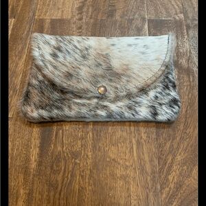 Cow hide Fur Clutch with Snap Closure